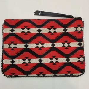 Southwestern Kilim Clutch Women Red Black Geometric Studded Bag Purse Satchel